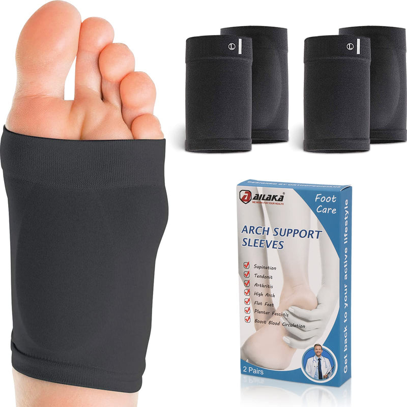 Ailaka 2 Pairs Compression Arch Support Sleeves, Cushioned Foot Braces Arch Pads for Flat Foot Pain Relief Plantar Fasciitis Heel Spurs Black Shoe Size: Women’s 5-13/Men’s 3-11 - NewNest Australia