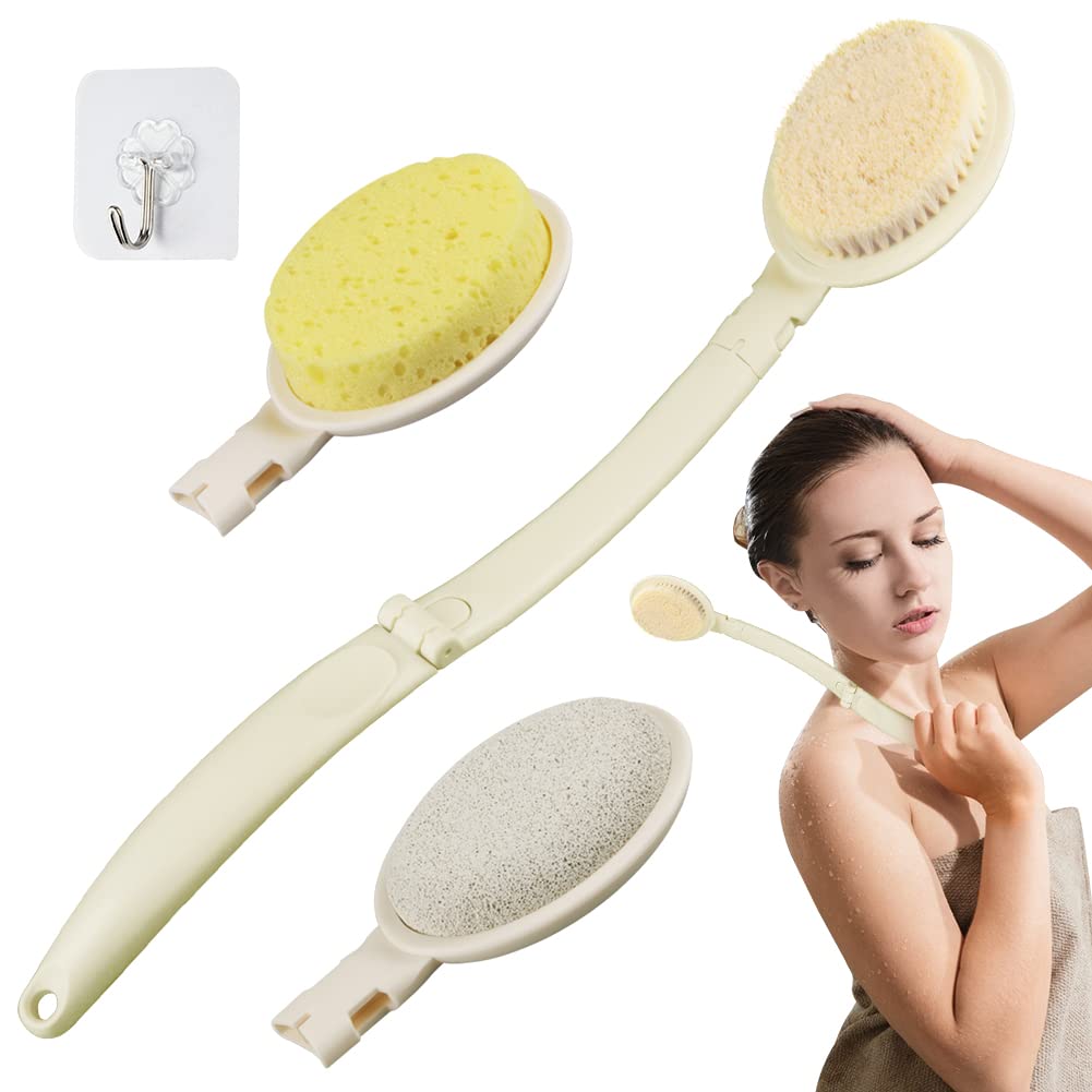 3 in 1 Back Scrubber for Shower, Back Cream Applicator with Long Handled Sponge, Heads Pumice Stone, Loofah Back Scrubbers for Use in Shower, Body Brush for Exfoliating or Dry Skin Brushing One size White - NewNest Australia