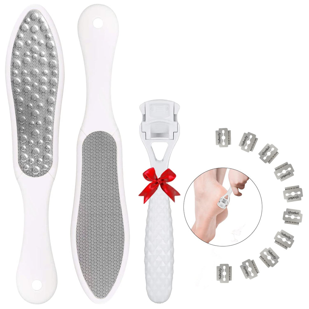 SIchy 2 PCs Foot File | Hard Dead Skin Remover | Cracked Heels Callus Pedicure Scrubber | Pedicure Callus Shaver Exfoliator Rasp Pedi File with 10 Replaceable Blade, Suitable for Wet and Dry Feet White - NewNest Australia