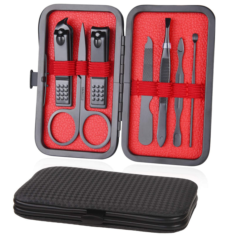 URAQT Nail Clippers, 7 pcs Professional Manicure Set, Nail Scissors & Eyebrow Grooming Kit, Stainless Steel Nail Care Tools with Luxurious Leather Case for Travel & Home Black-7pcs/Set - NewNest Australia