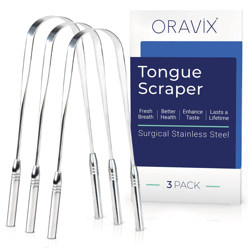 Tongue Scraper Stainless Steel | Three-Pack | Tongue Cleaner | for a Fresh Breath and Better Oral Health | Stainless Steel Tongue Scraper | Tongue Cleaner for Kids and Adults | ORAVIX 3 - NewNest Australia