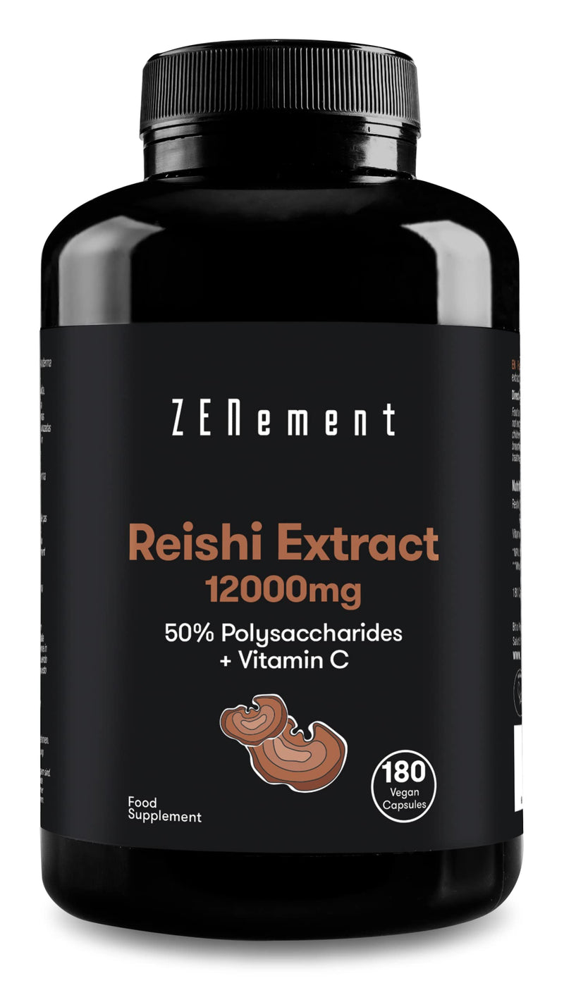 Zenement | Reishi Extract 12000mg, + Vitamin C, 180 Capsules | 50% Polysaccharides | Energising & antioxidant | Vegan, No additives, Non-GMO Ingredients - NewNest Australia