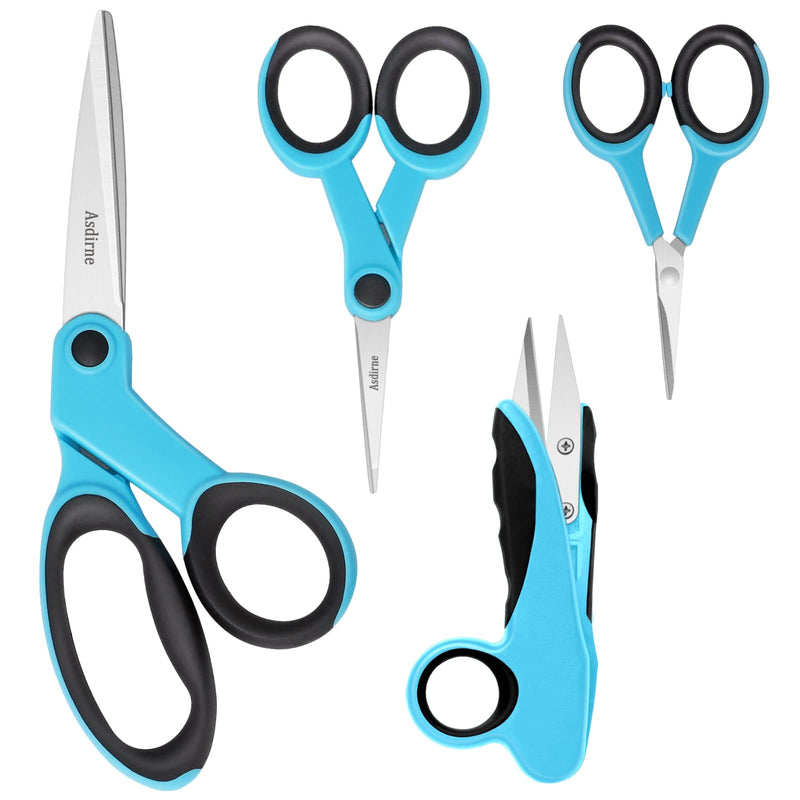 Fabric Scissors, Scissors Set with Sharp Stainless Steel Blade and Soft Handles, Including Sewing Scissors, Craft Scissors, Thread Snipers and Embroidery Scissors, 4PCs, Blue/Black - NewNest Australia