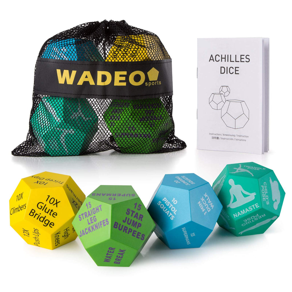 WADEO 4-Pack Fitness Exercise Dice, Portable 12-Sided Fitness Workout Routine Dice with Mesh Bag Exercise Manual Idea for Home Gym HIIT Cardio Yoga Stretching Strength Training - NewNest Australia