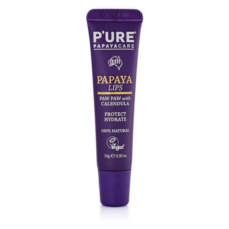 P'URE PAPAYA CARE Natural Vegan LIP BALM for Dry Chapped Lips with Shea Butter, Calendula - Papaya Lips - 10g Purple - NewNest Australia