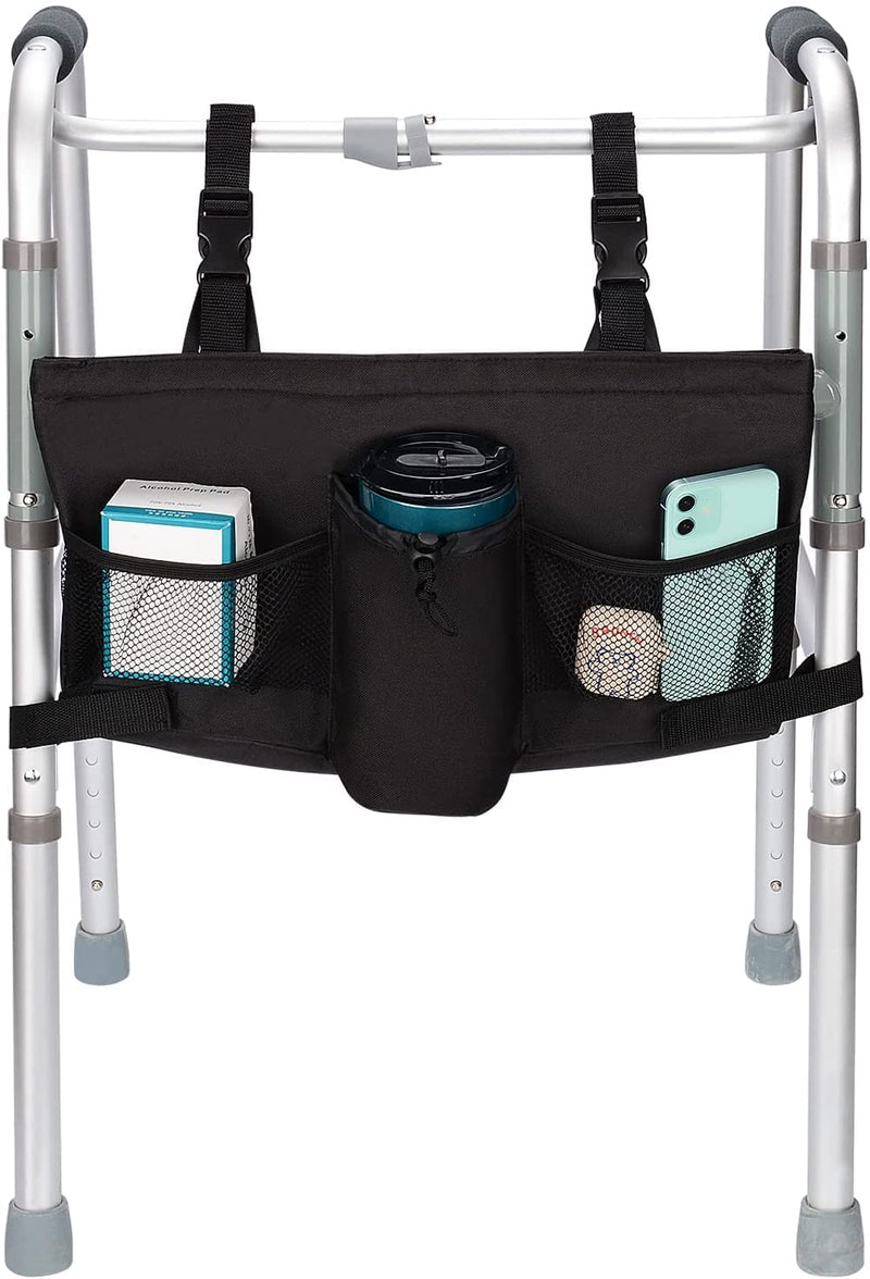 supregear Walking Frame Bag, Foldable Walker Accessories Basket Organizer Pouch Tote with Detachable Preserve Heat Compartment for Walker Rollator Wheelchair Scooters, Easy Access to Zipper Pocket Black - NewNest Australia