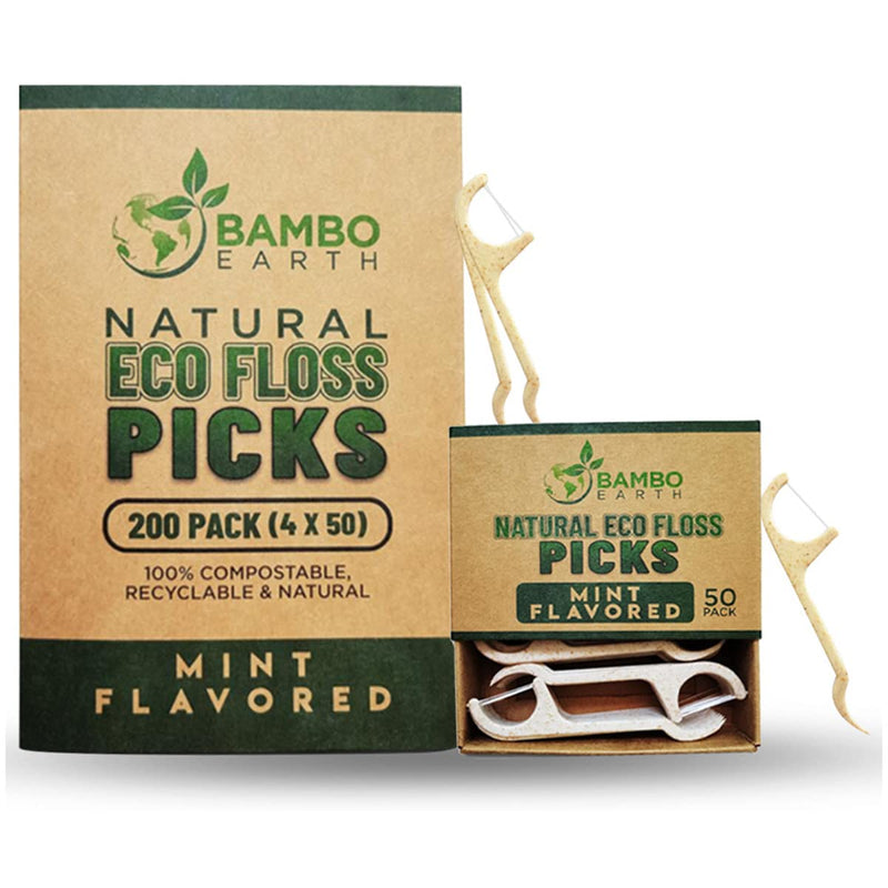 Natural Dental Floss Picks - Eco Friendly Cruelty Free & Vegan Tooth Flossers Pick Set with Biodegradable and Compostable BPA Free Handle & Zero Waste Packaging - 200 Pack (Mint) Mint - NewNest Australia
