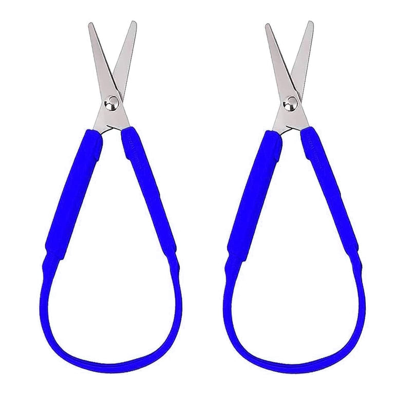 2 Pack Loop Scissors YUTOU Kids Childrens Scissors Easy Grip Scissors Loop Handle Self-Opening Scissors Adaptive Easy Grip Loop Scissors for Children Adolescents and Adults Special Needs (Blue) Blue - NewNest Australia
