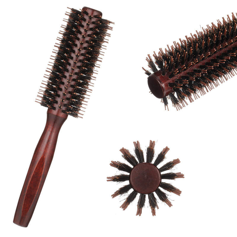 Firtink 1 Pack Boar Bristle Round Brush Round Hair Brush, Wooden Handle Styling Brush Anti Static Quiff Roller Hair Comb for Men and Women, Straightening and Curling, Wet and Dry Hair - NewNest Australia
