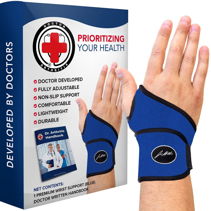 Doctor Developed Premium Comfy, Lightweight, Wrist Support-Strap-Brace-Hand Support, Relief for Wrist Injuries, Joint Disease, Sprains & More by Dr Arthritis - Blue 1 Count (Pack of 1) - NewNest Australia