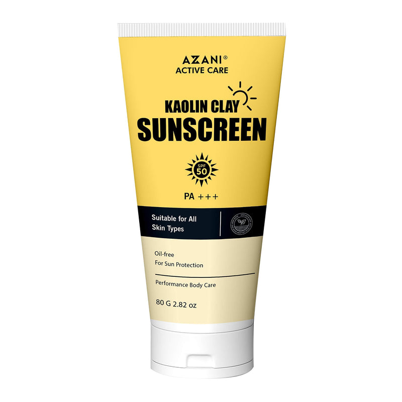 Azani Active Care Kaolin Clay Mineral Sunscreen | SPF 50, PA+++, Natural Detoxifying | Oil free & UV protection (Men & Women) - 80gm 80 ml (Pack of 1) - NewNest Australia