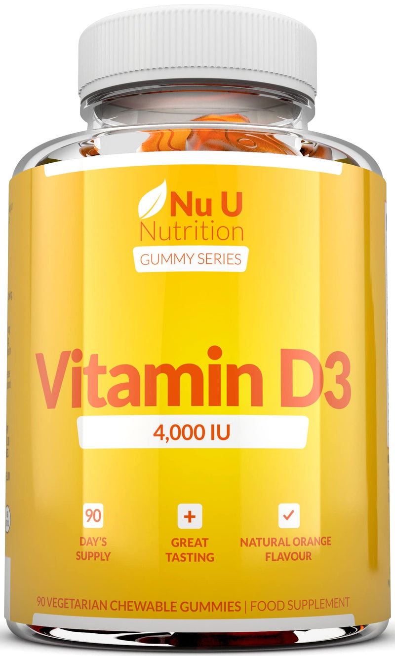 Vitamin D3 Gummies 4000 IU Adults - 90 Gummies - 3 Months Supply - Delicious Orange Flavour - High Strength Vitamin D (Cholecalciferol) Supplement - Vegetarian Chewable VIT D - NewNest Australia