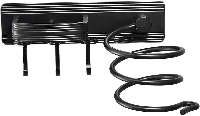 YUET Hair Dryer Holder Hairdryer Station Wall Mounted Spiral Shelf Rack Stand Hanger Straightener Organizer Storage Blow Bathroom with Three Hooks Professional Aluminum Silver (Black) Black - NewNest Australia
