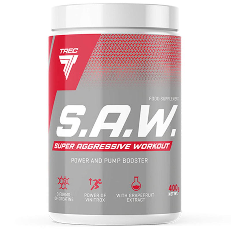 Trec Nutrition S.A.W Package of 1 x 400g – Pump Supplement - Amino Acid – Arginine – Citrulline – Beta Alanine – Taurine - Extracts of Grapes – Caffeine – Creatine (Cherry-Grapefruit) - NewNest Australia