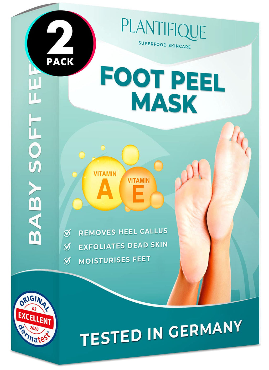 Foot Peel Mask - Vitamins Feet Peeling Mask 2 Pack - Dermatologically Tested, Cracked Heel Repair, Dead Skin Remover for Baby Soft Feet - Exfoliating Peel Natural Treatment by Plantifique - NewNest Australia