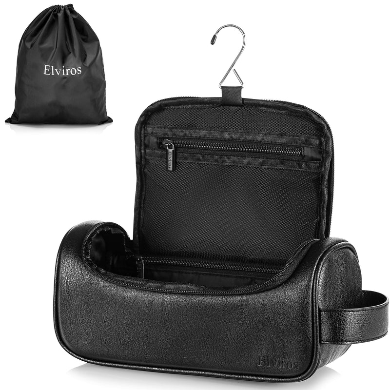 Elviros Water-Resistant PU Leather Toiletry Bag for Men Travel Wash Bag Shaving Dopp Kit Bathroom Gym Toiletries Makeup Organizer with Free Wet Dry Bag (Black-Medium) Black-medium M - NewNest Australia