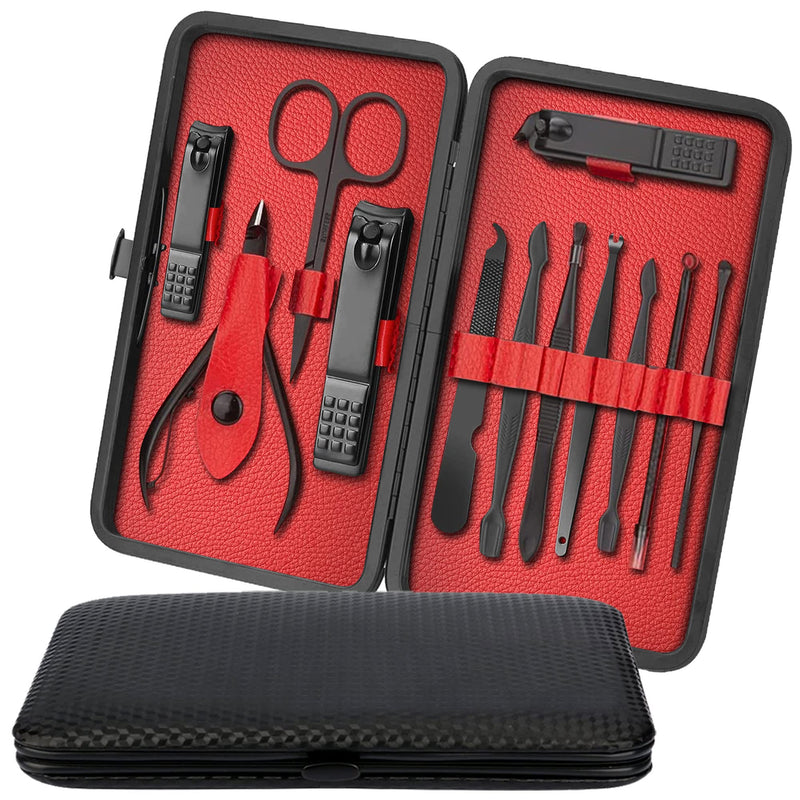 iSOUL Nail Clippers Manicure Set 12Pcs Male/Female Stainless Steel Professional Nail Clipper Set Stainless Steel Grooming Kit for Thick Nails Cuticle Remover Toe Nail Toenail Care Cutter Pedicure Black - NewNest Australia