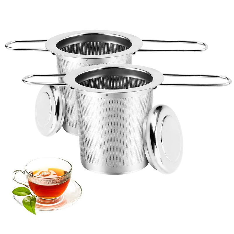 Tea Infuser 2 Pcs Tea Filter for Loose Leaf Grain Tea, Stainless Steel Tea Strainer with Folding Handle for Cups, Mugs, Pots and Coffee Black - NewNest Australia