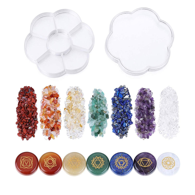 JOVIVI Chakra Crystals and Gemstones Healing Reiki Tumbled Chip Stones Set for Meditation,Yoga,Worry Stones,Relaxation,Decor (7pcs Engraved Chakra Stones + Natural Tumblestones) - NewNest Australia