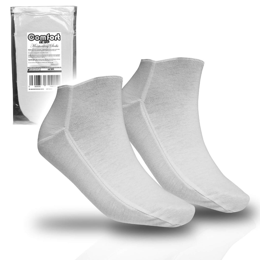 1 Pair - RE-GEN Comfort Fit Cotton Soft Cream Retainer Moisturising Overnight Socks - Ideal for Dry Cracked Hard Skin - NewNest Australia