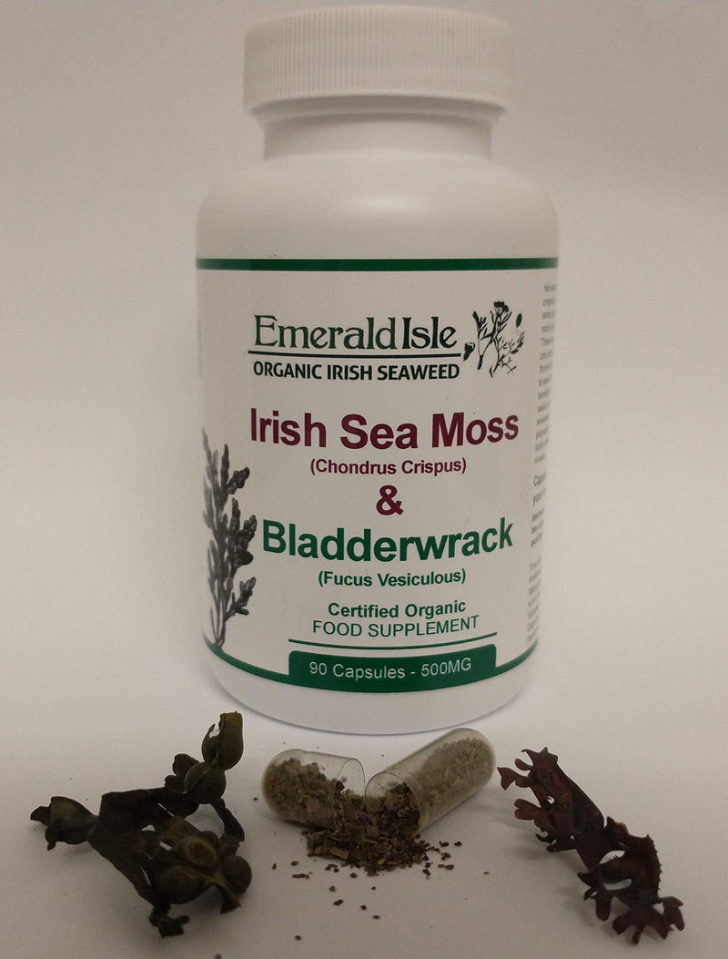 Irish Sea Moss (chrondrus crispus) & Bladderwrack (Fucus Vesiculosus) Capsules Tablets 500 mg 90 Capsules Certified Organic Harvested in North Atlantic Coast of Ireland - NewNest Australia