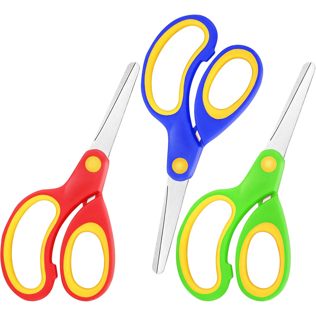 3 Pieces Left Hand Scissors for Children, Stainless Steel Scissors with Color Rubber Plastic Handles for DIY Craft Handmade Supplies, 5.12 x 2.36 Inch (Blue, Green, Red) - NewNest Australia