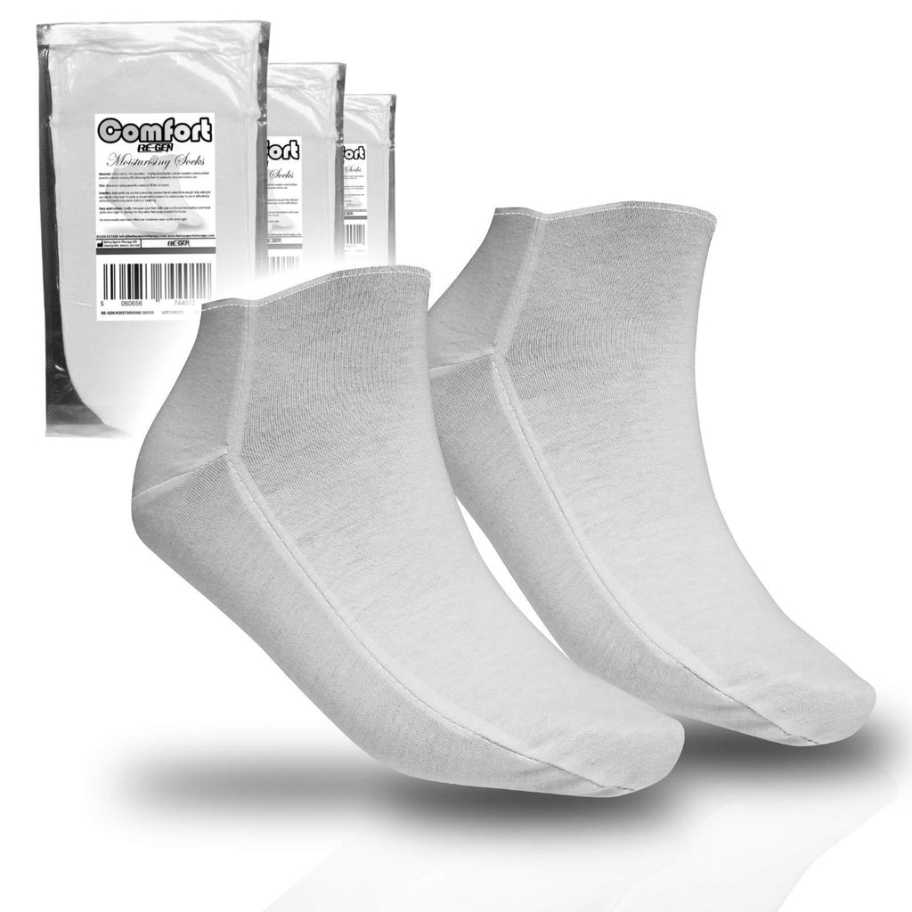 3 Pair - RE-GEN Comfort Fit Cotton Soft Cream Retainer Moisturising Overnight Socks - Ideal for Dry Cracked Hard Skin - NewNest Australia