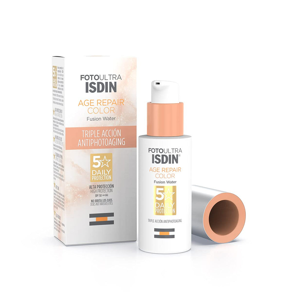 ISDIN FotoUltra Age Repair Color Fusion Water SPF 50 - Tinted facial sunscreen | Triple anti-aging action | Natural coverage, 50 ml - NewNest Australia