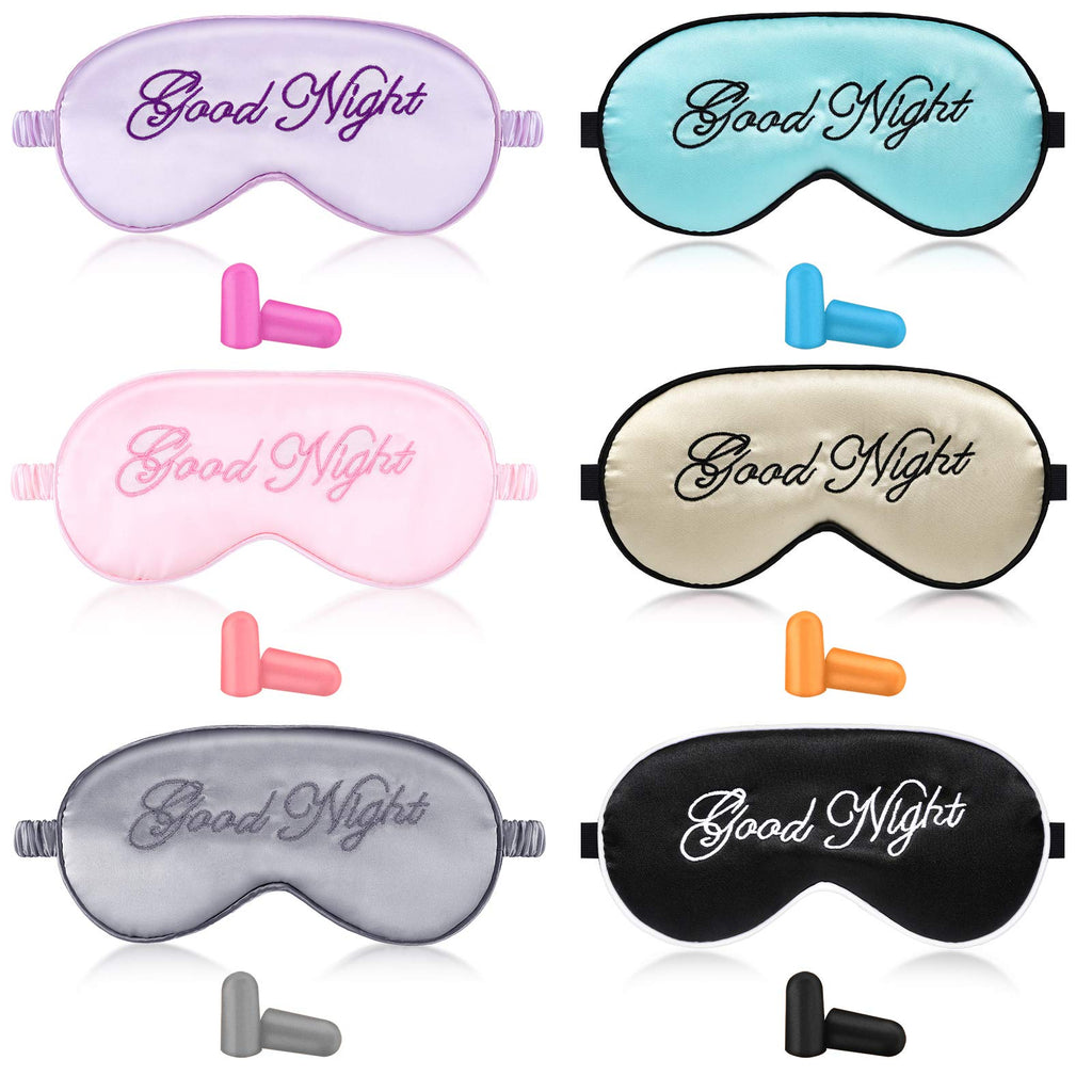 6 Pieces Silk Sleep Eye Cover Masks Soft Blindfold Eye Mask Satin Eye Sleeping Mask Adjustable Strap Sleeping Eye Blinder Night Eyeshade Cover with 6 Pairs Earplug for Women Men Night Sleep Travel Nap - NewNest Australia