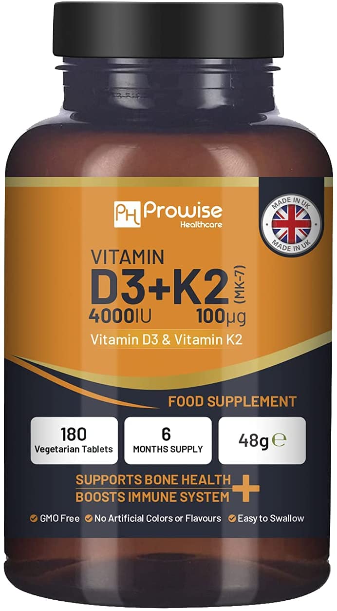 Vitamin D3 4000IU & K2 MK7 100µg Vegetarian Tablets I 180 ( 6 Months Supply) I Easy to Swallow Supplement for Immune Support, Calcium Boost, Bone & Muscle I Made in The UK by Prowise Healthcare - NewNest Australia