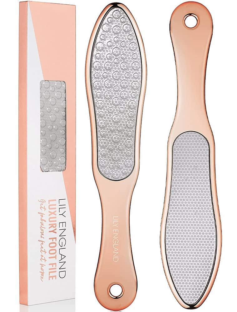 Foot File Hard Skin Remover - 2-in-1 Professional Footfile and Dry Skin Remover for Feet, Stainless Steel Pedicure Tool by Lily England, Rose Gold - NewNest Australia