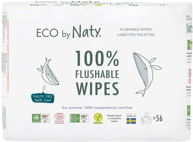 Eco by Naty Flushable Baby Wipes - Compostable and Plant-Based Wipes, Chemical-Free and Hypoallergenic Baby Wipes Safe for Baby Sensitive Skin, 56 Wipes Per Pack (3 Pk) 56 Count (Pack of 3) - NewNest Australia