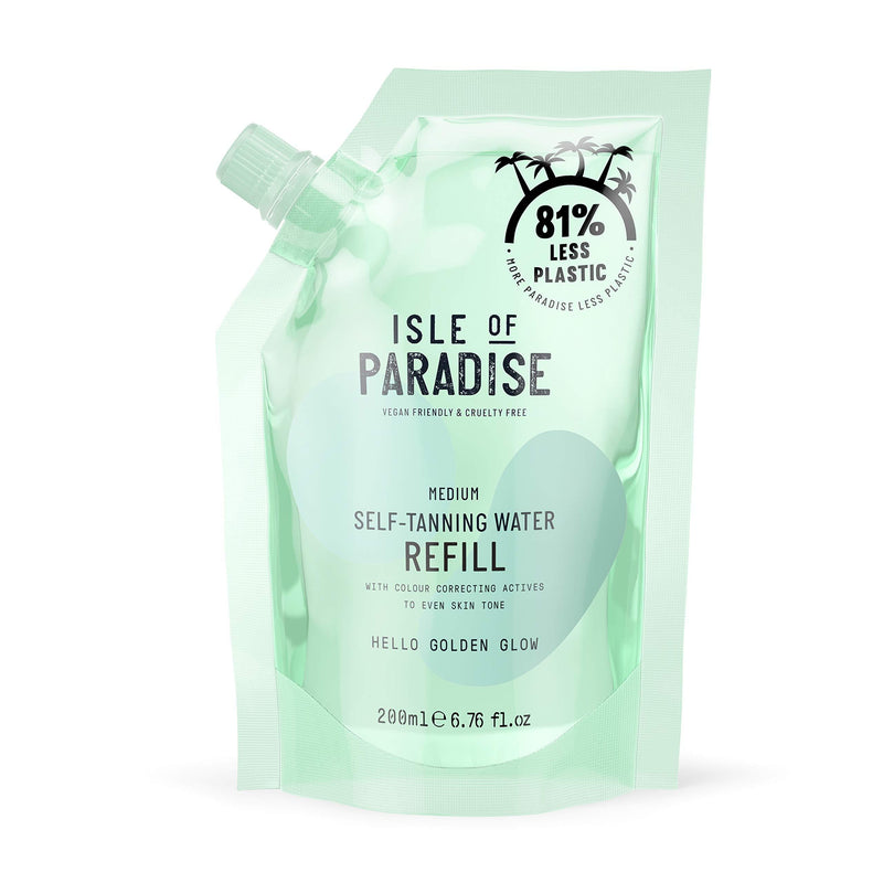 Isle of Paradise Fake Tan Water Refill, Green (200 ml) Hydrating Self Tanning Water, Natural Ingredients & Vegan, medium - NewNest Australia