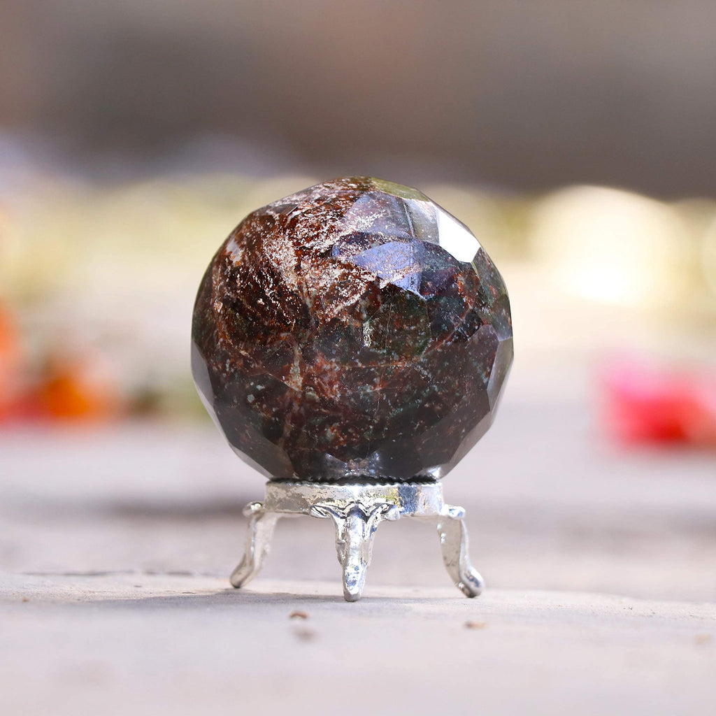 Crocon Garnet diamond cut crystal sphere with Metal Stand gemstone sphere Healing ball Sculpture Figurine for Fengshui Divination Home Decoration Size: 45-55mm - NewNest Australia