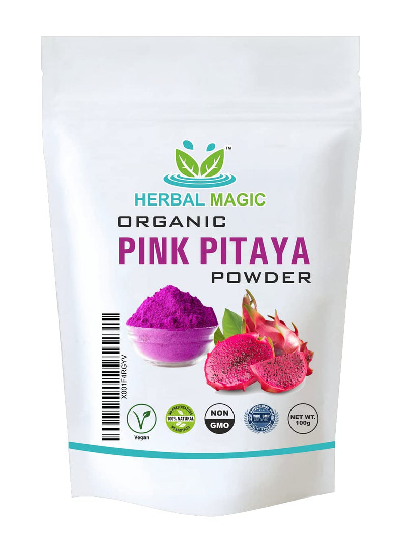 Herbal Magic 100% Pure & Natural Pink Pitaya Powder| Dragon Fruit Powder |Natural Slow Dried |Pink Vegan | Smoothie |Superfood |No Added Sugar or Gluten-100g 100 g (Pack of 1) - NewNest Australia
