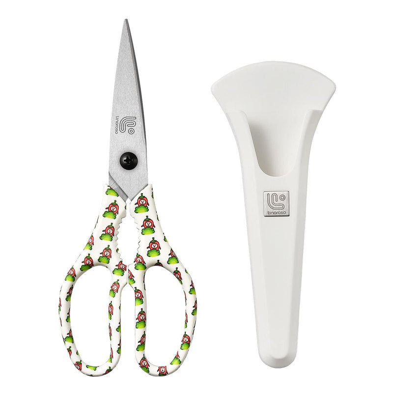 Linoroso Heavy Duty Kitchen Scissor Ultra Sharp Utility Scissors with Cover, Cooking Cutting Stainless Steel Food Shears for Meat Poultry Fish Chicken Pizza Vegetables Herbs BBQ Nuts - Chili Graphic White/Chili - NewNest Australia