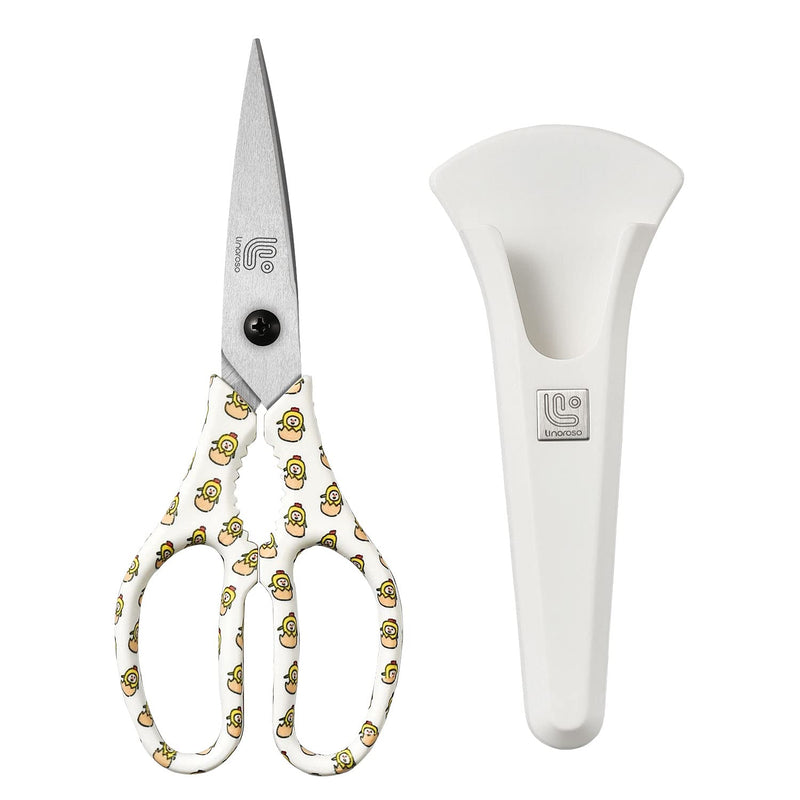 Linoroso Heavy Duty Kitchen Scissor Ultra Sharp Utility Scissors with Cover, Cooking Cutting Stainless Steel Food Shears for Meat Poultry Fish Chicken Pizza Vegetables Herbs BBQ Nuts - Chick Graphic White/Chick - NewNest Australia
