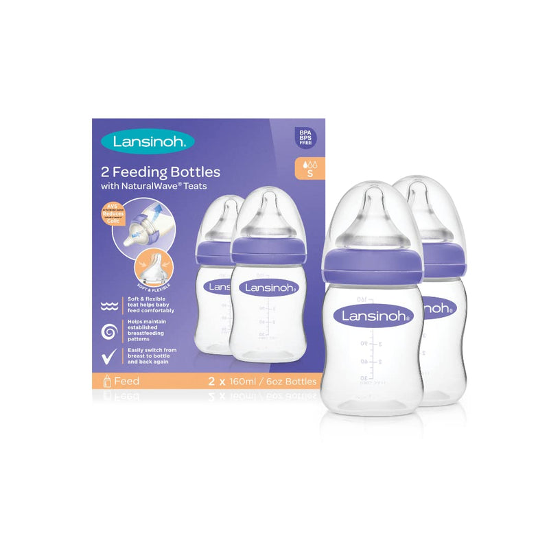 Lansinoh Baby Bottle Pack of 2 with NaturalWave Teat (160 ml), Anti-colic, Plastic 100% BPA & BPS free, Slow Flow silicone teat which is soft and flexible, purple - NewNest Australia