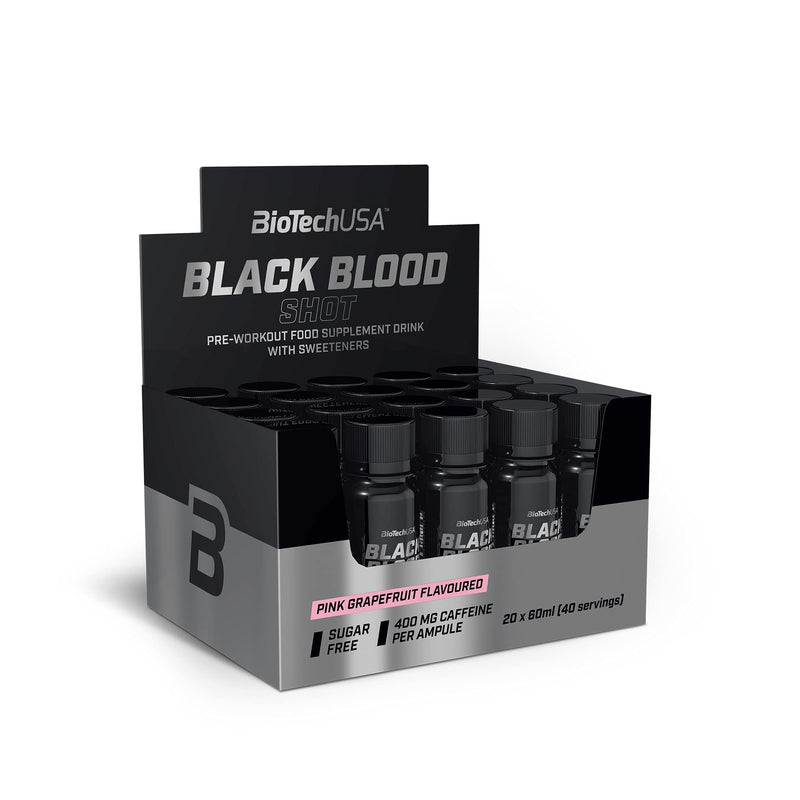 BioTechUSA Black Blood Shot Flavoured, Sugar-Free pre-Workout Formula with Different Kinds of Amino acids, Green Tea Extract, sweeteners and Caffeine, 20*60 ml, Pink Grapefruit - NewNest Australia