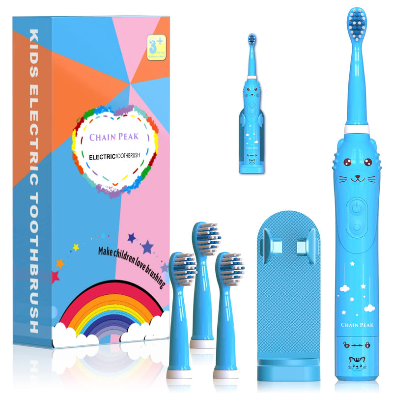 Kids Sonic Electric Toothbrush, Rechargeable Smart Toothbrush for Children, Sonic Toothbrush for Boys Girls Age 3-12 with 30s Reminder, 2 Mins Timer, 6 Modes, 4 Brush Heads, Wall-Mounted Stand… 8650 Blue+4 Heads+ Stand - NewNest Australia