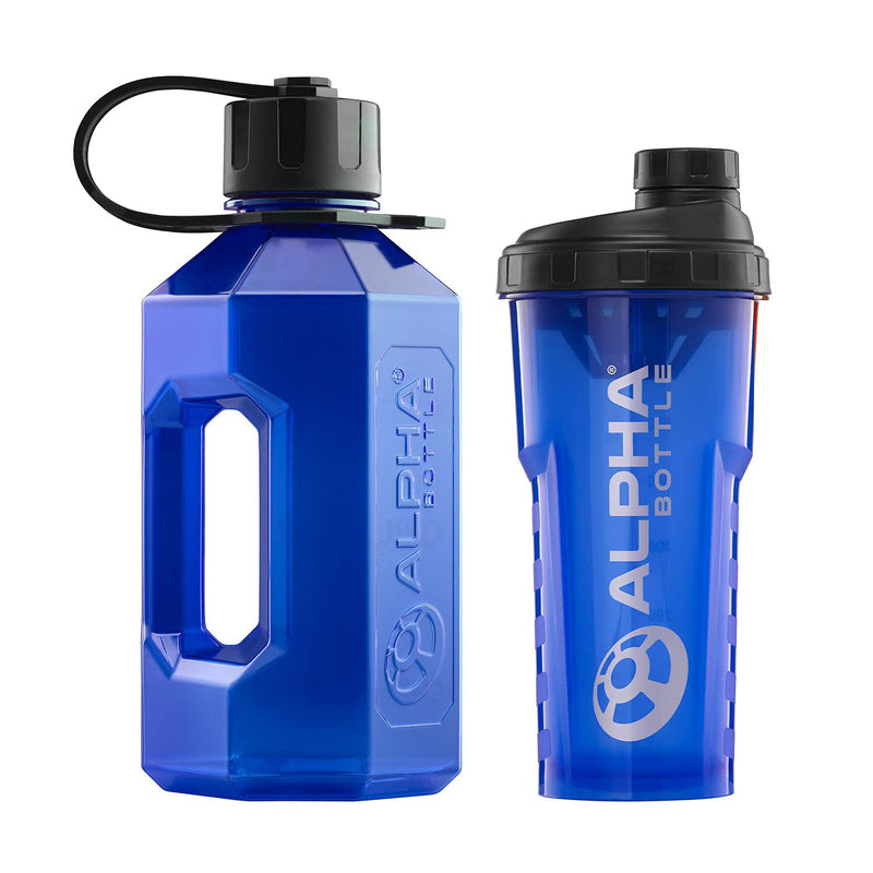 Alpha Bottle XL + Alpha Bottle 750 V2 – Anti-Bacterial BPA and DEHP Free Protein Shaker with BioCote® Technology. Ideal For Gym, Dieting, Bodybuilding Half Gallon 100% Food safe materials (Blue) Blue - NewNest Australia