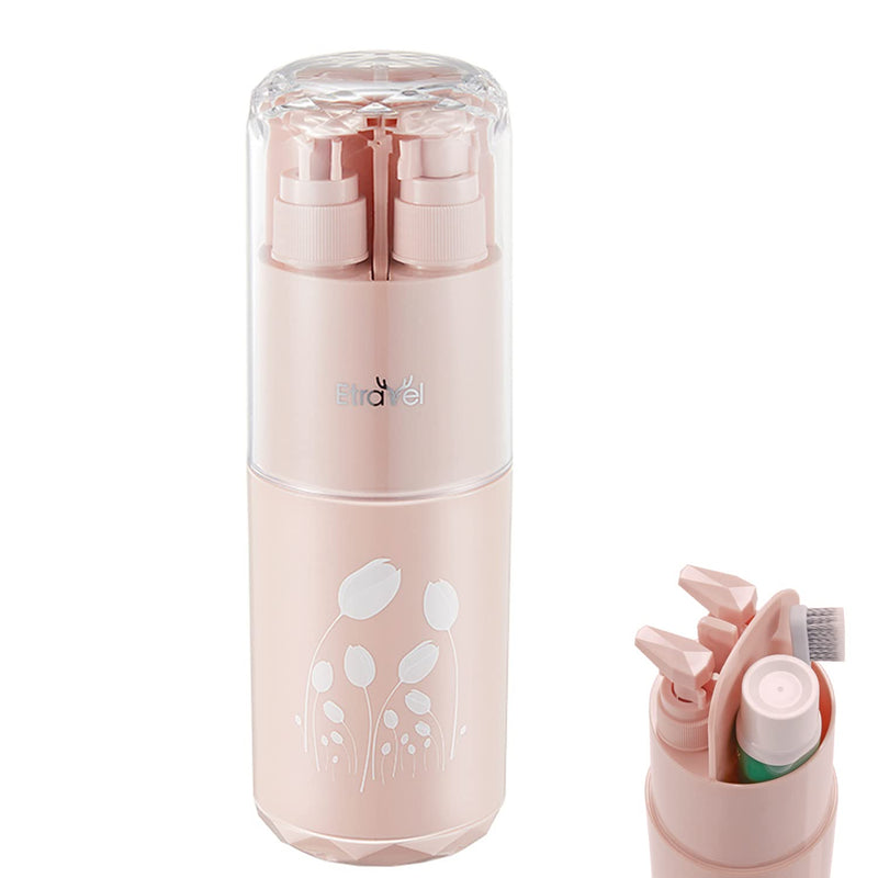 Meiyijia Travel Water Cup Set, Toothbrush Case, Toothbrush Cup, with 2 x 45 ml Lotion Dispenser, Soap Dispenser, Comb, Mirror, Suitable for Camping, Travel, Business Trips, School (Pink) Pink - NewNest Australia