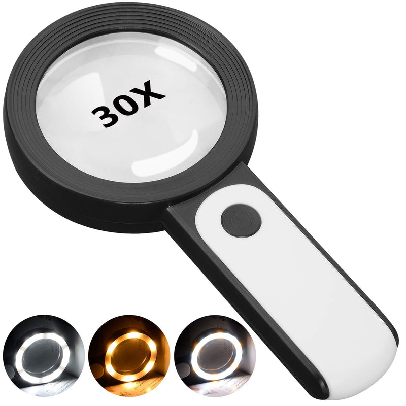 JMH Magnifying Glass with Light, 30X Handheld Large Magnifying Glass 18LED Cold and Warm Light with 3 Modes, Illuminated Lighted Magnifier for Seniors Reading, Inspection, Coins, Jewelry, Exploring Black - NewNest Australia