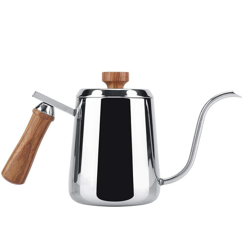 304 Stainless Steel Gooseneck Pour Over Coffee Kettle, 350/600ml Drip Coffee Pot with Long Gooseneck Spout, Wooden Lid and Wooden Handle (350ml) 350ml - NewNest Australia