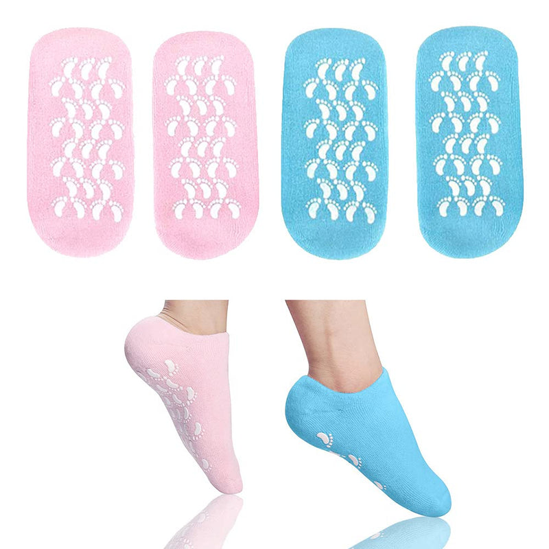 2 Pairs Moisturising Socks, Moisture Gel Socks Soft Moisturising Foot Socks for Women and Men, Gel Socks for Moisturising Dry Feet Cotton Gel Toe Moisturizing Spa Silicone Socks(Blue Pink) - NewNest Australia