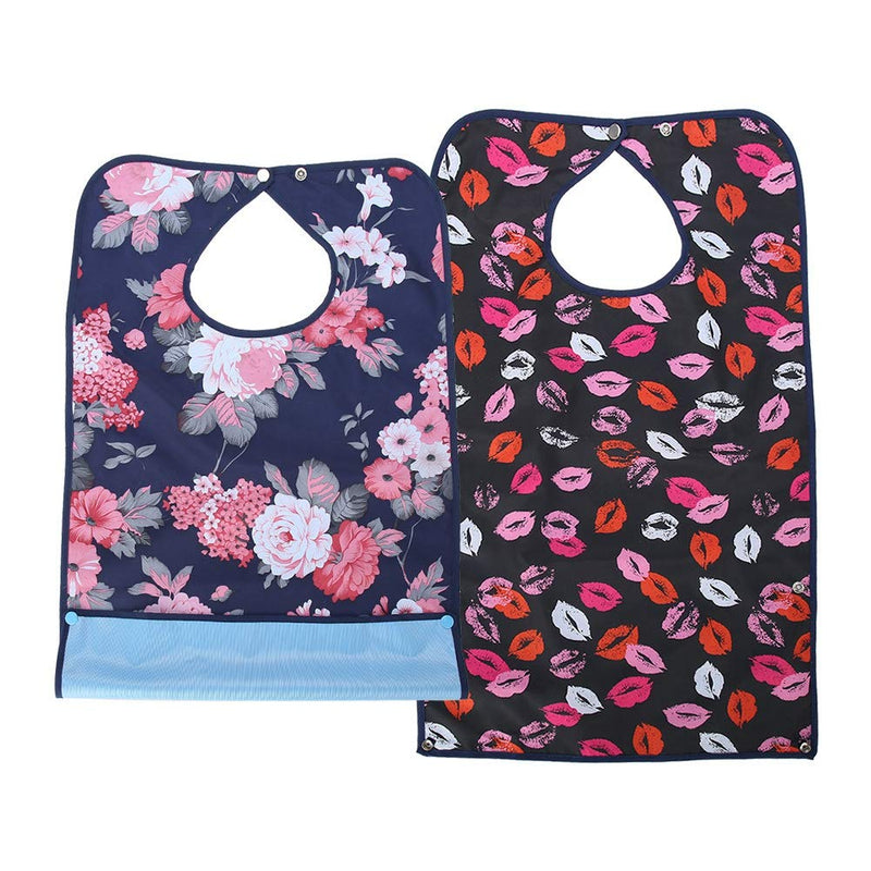 Adult Bibs for Women, 2 Waterproof Reusable Adult Elders Mealtime Bib Clothes Protector Bib PVC Mealtime Bib Detachable Clothing Protector Bib with Snap Fastener Design of the Bottom, 17.7 * 29.5in - NewNest Australia