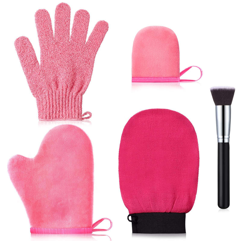 5 Pieces Self Tanning Mitt Applicator Kit Set Self Tanner Glove Self Tanning Mitt with Tanning Glove Mini Face Mitt Exfoliating Glove Tanning Brush Bath Mitt (Pink, Rose Red) Pink, Rose Red - NewNest Australia