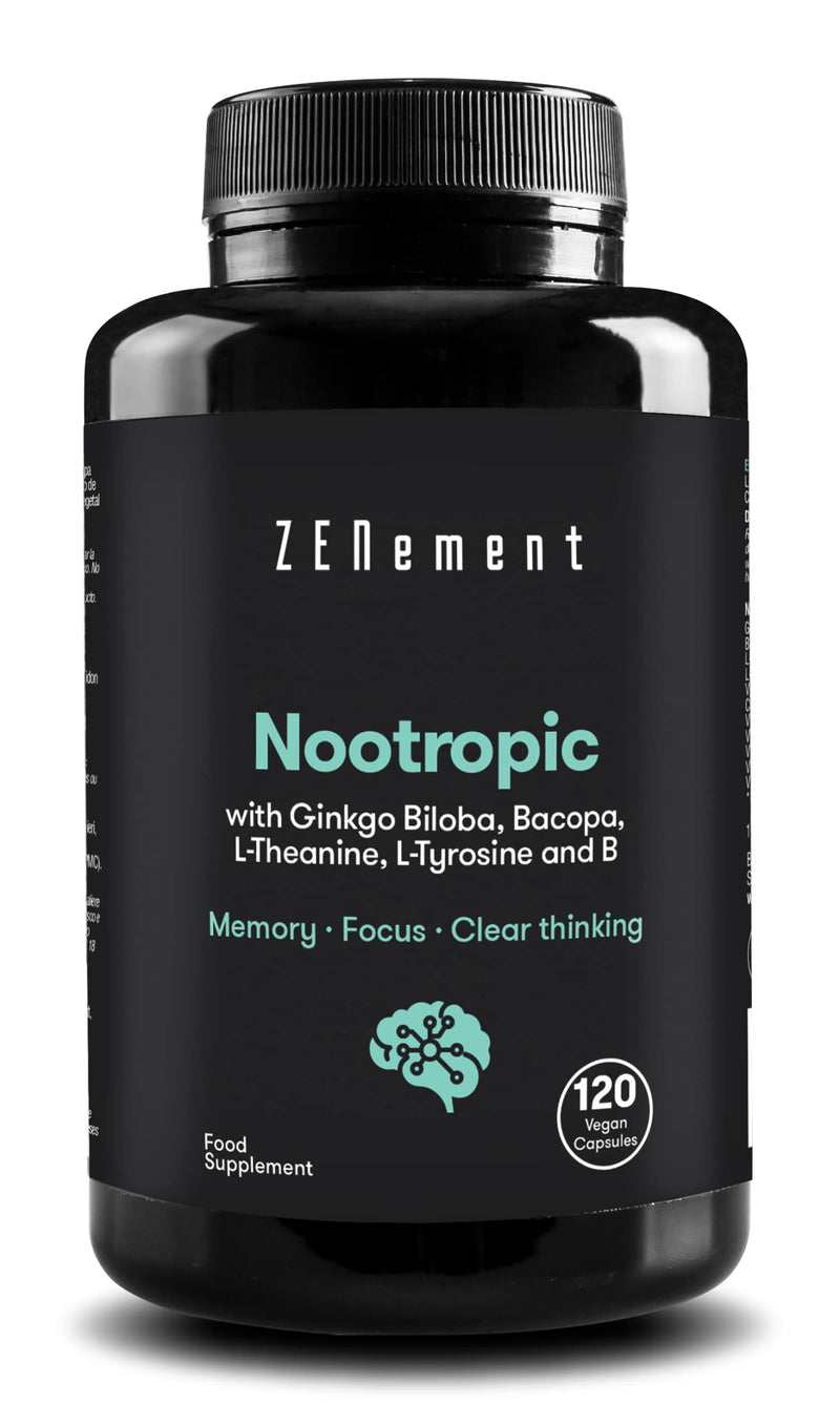 Zenement | Nootropic, with Ginkgo Biloba, Bacopa, Theanine, Tyrosine and B Vitamins, 120 Capsules | Memory, Concentration, Clear Thinking | Vegan, Additive Free, Allergen Free, Non-GMO - NewNest Australia