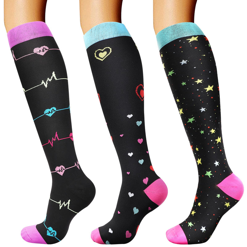 DRESHOW Compression Socks For Men & Women 3/7 Pairs is Best Support for Athletic,Running, Flight Travel,Cycling 3 Pack: Multicoloured B S-M - NewNest Australia