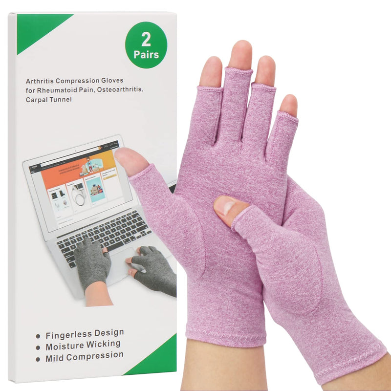 2-Pair Arthritis Compression Gloves for Alleviate Rheumatoid Osteoarthritis, Carpal Tunnel Raynauds Disease, Ease Muscle Tensi on Fingerless, Breathable & Moisture, Women and Men (Purple, Medium) Purple - NewNest Australia